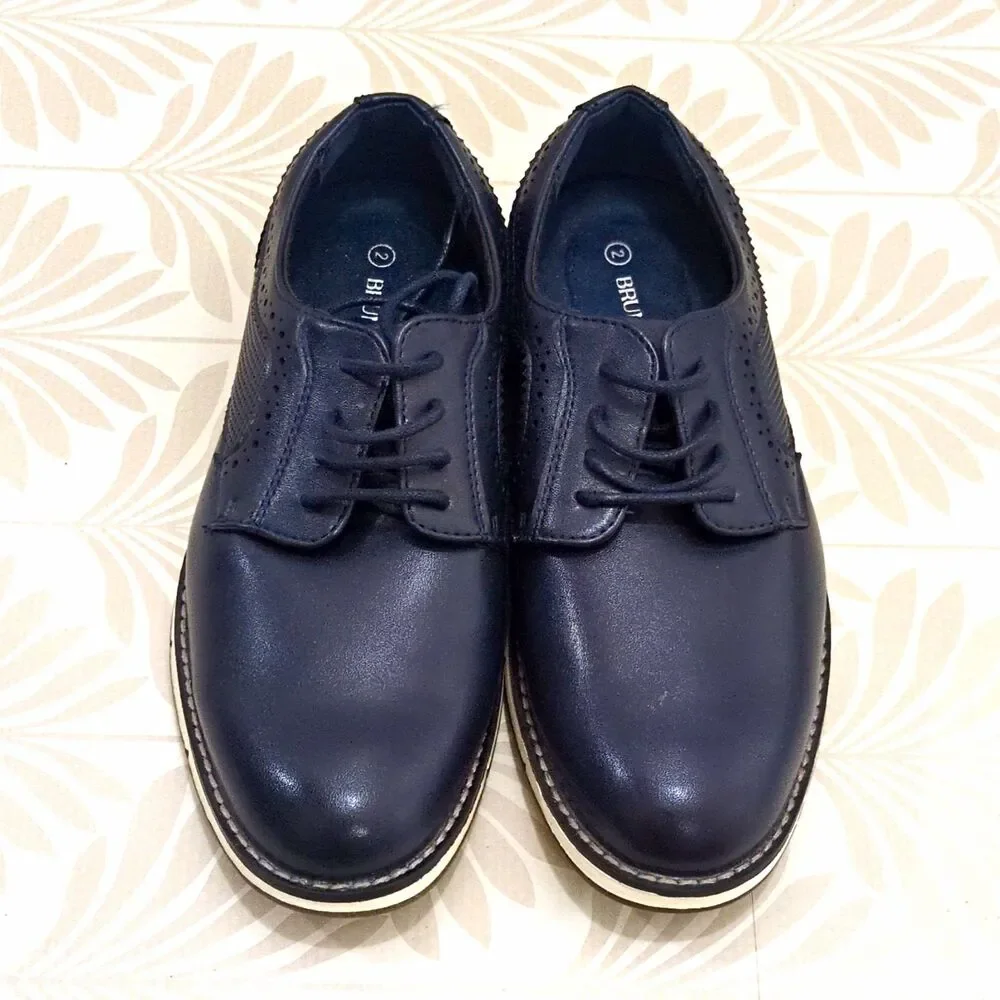 Bruno Marc Men's Navy Brogue Lace-Up Derby Dress Shoes Round Toe US 2 UK 1